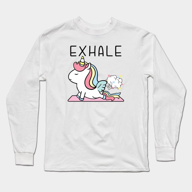 Exhale Unicorn Fart Yoga Long Sleeve T-Shirt by MasutaroOracle